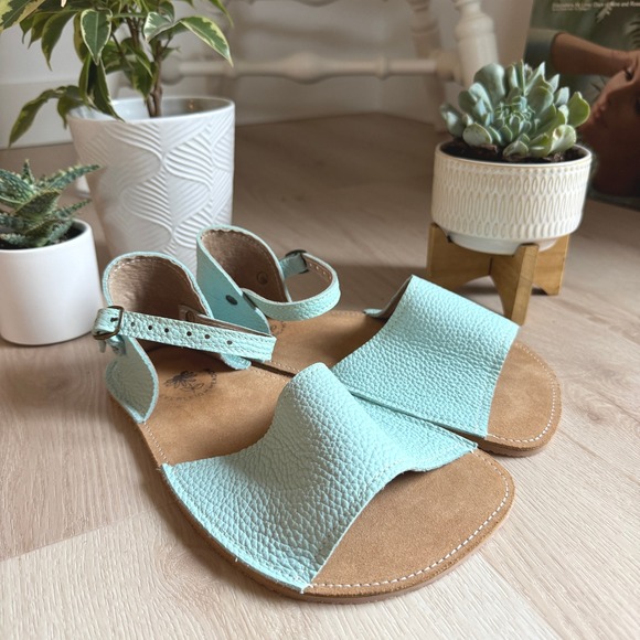 Everleigh Meadow Shoes - Everleigh Meadow Leather Sandals Ankle Strap Summer Shoes Light Blue 8-9 Boho